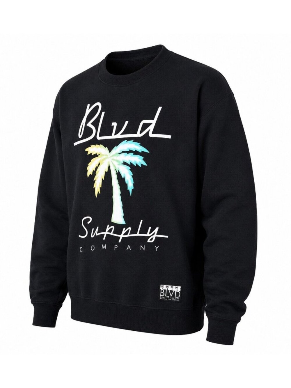 BLVD SUPPLY Sweatshirt Mens XL Black Palm Tree Graphic Logo Crewneck Pullover